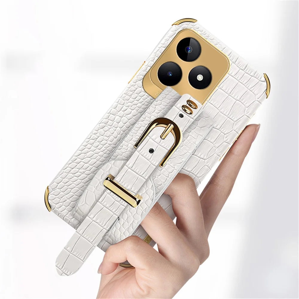 For Realme C53 (Global) / C53 (India) / C51 / Narzo N53 4G Case Wristband Electroplating PU Leather+TPU Phone Cover - White - 4