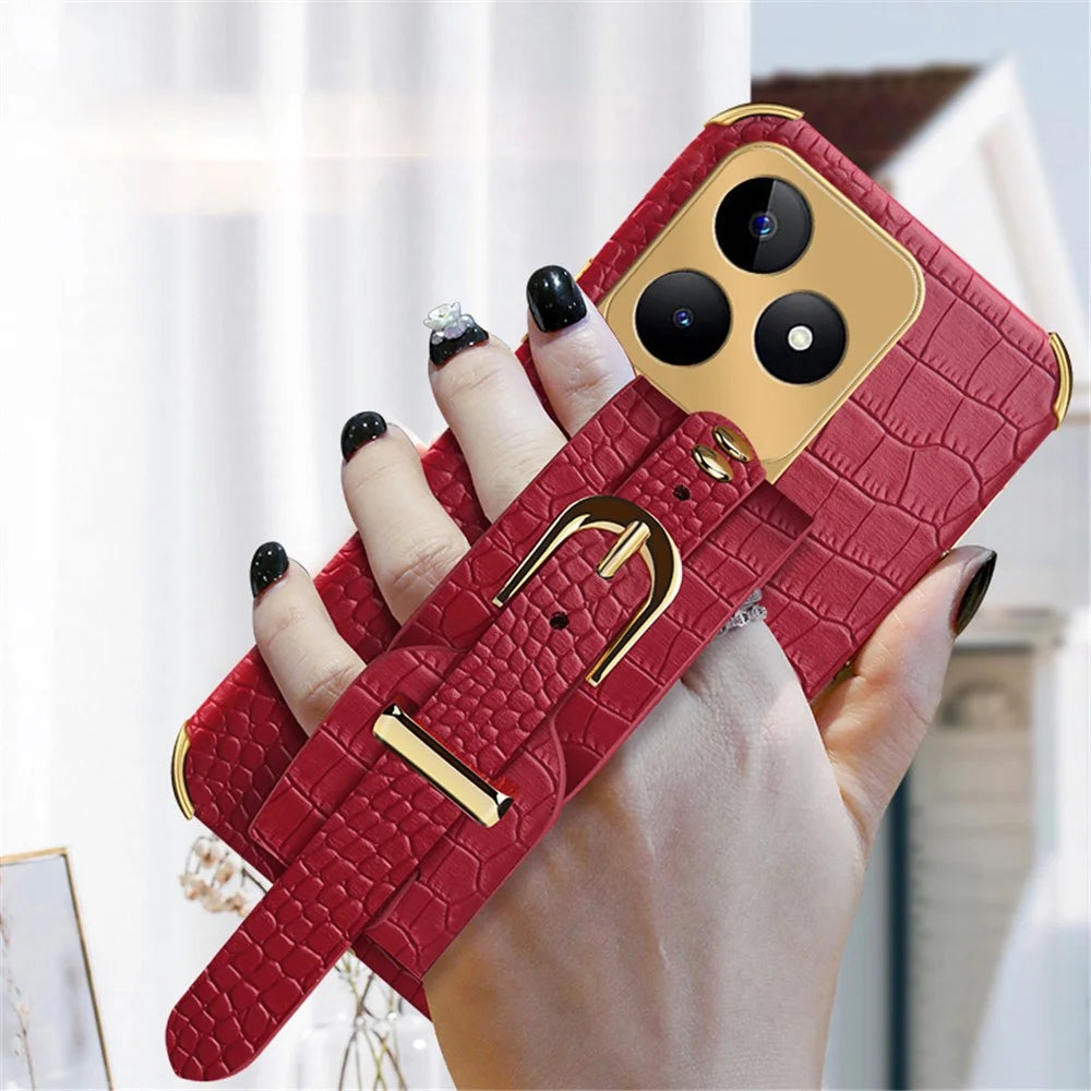 For Realme C53 (Global) / C53 (India) / C51 / Narzo N53 4G Case Wristband Electroplating PU Leather+TPU Phone Cover - White - 6
