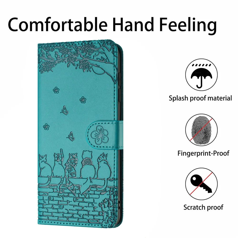 For Google Pixel 8 Cover Leather Stand Wallet Wall Cats Imprinted Phone Case with Strap - Blue - 5