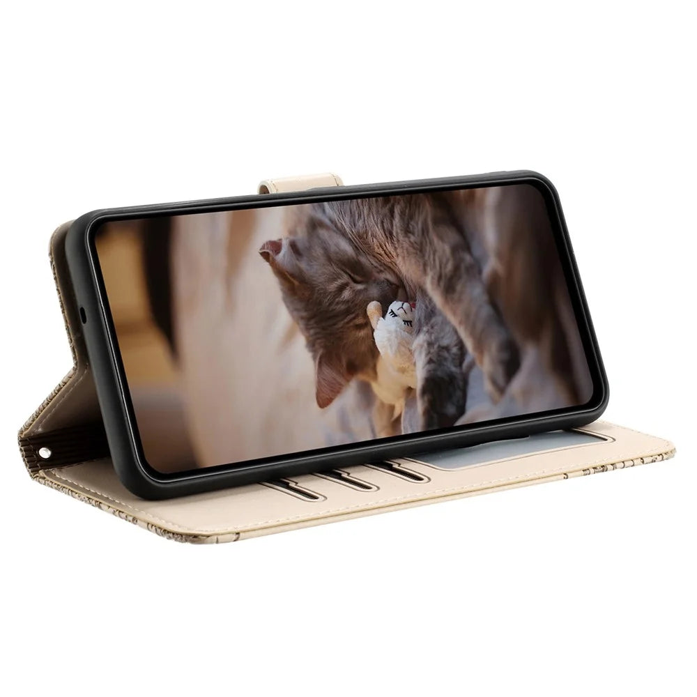 For Google Pixel 8 Pro Case Wall Cats Imprinted PU Leather Wallet Phone Cover with Strap - Apricot - 2