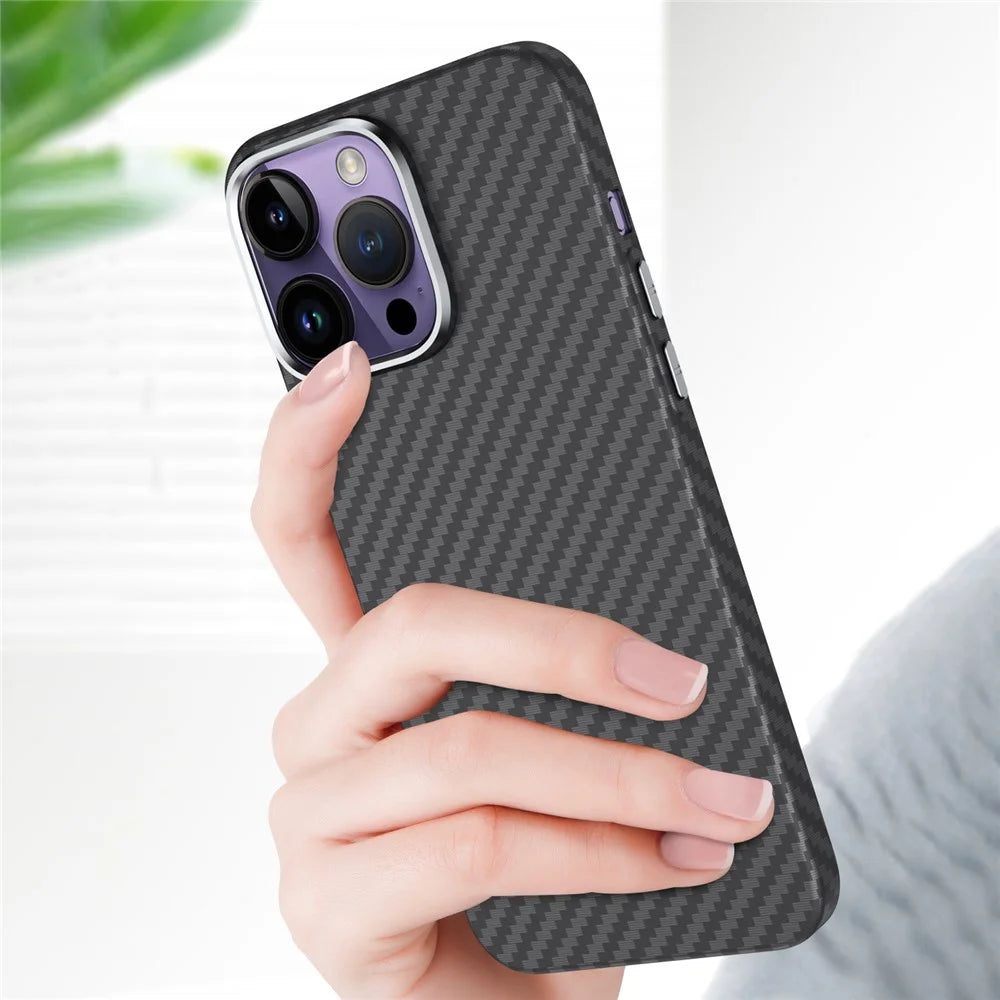 GKK For iPhone 15 Pro Max Carbon Fiber Texture Case Hard PC Shockproof Phone Cover - Grey - 3