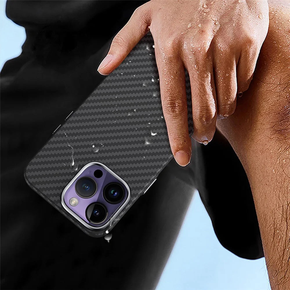 GKK For iPhone 15 Pro Max Carbon Fiber Texture Case Hard PC Shockproof Phone Cover - Grey - 4