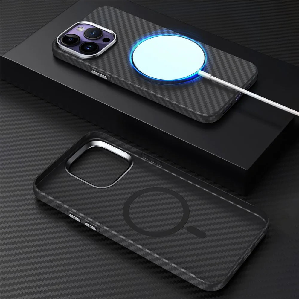 GKK For iPhone 15 Pro Max Carbon Fiber Texture Case Hard PC Shockproof Phone Cover - Grey - 6