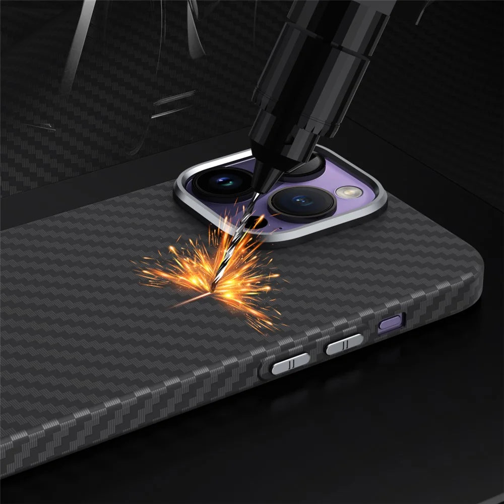 GKK For iPhone 15 Pro Max Carbon Fiber Texture Case Hard PC Shockproof Phone Cover - Grey - 7