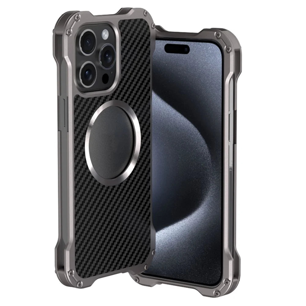 R-JUST RJ-51 For iPhone 15 Pro Max Case PC + Aluminum Alloy Hollow Phone Cover Compatible with MagSafe - 1