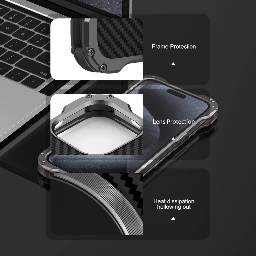 R-JUST RJ-51 For iPhone 15 Pro Max Case PC + Aluminum Alloy Hollow Phone Cover Compatible with MagSafe - 5