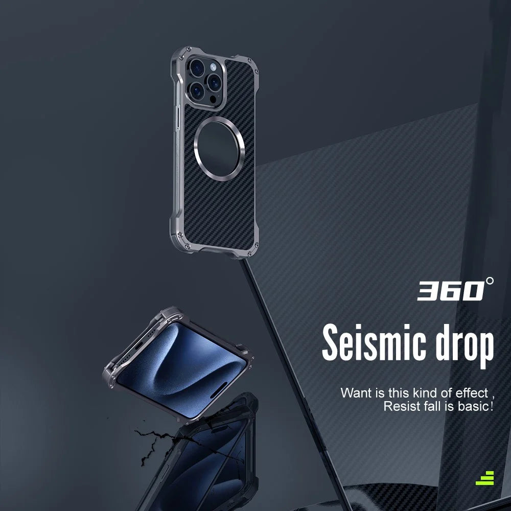 R-JUST RJ-51 For iPhone 15 Pro Case PC+Aluminum Alloy Anti-drop Hollow Phone Cover Compatible with MagSafe - 3