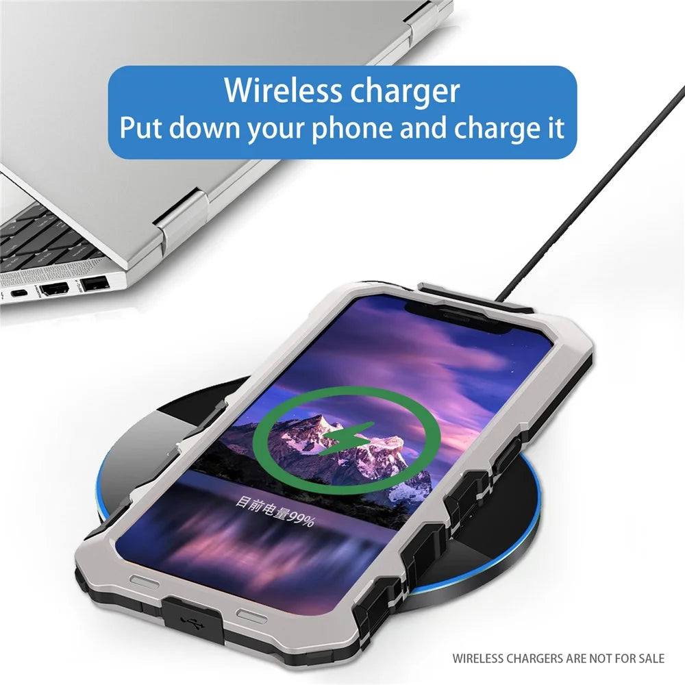 R-JUST For iPhone 15 Plus Case Shockproof Silicone+Metal Phone Cover with Screen Film - Silver - 5