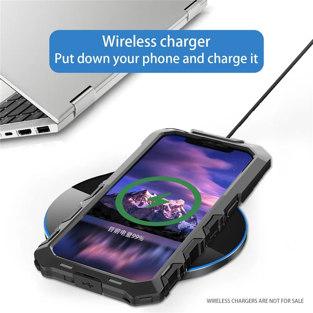 R-JUST For iPhone 15 Pro Case Fall Proof Silicone+Metal Phone Cover with Screen Film - Black - 5
