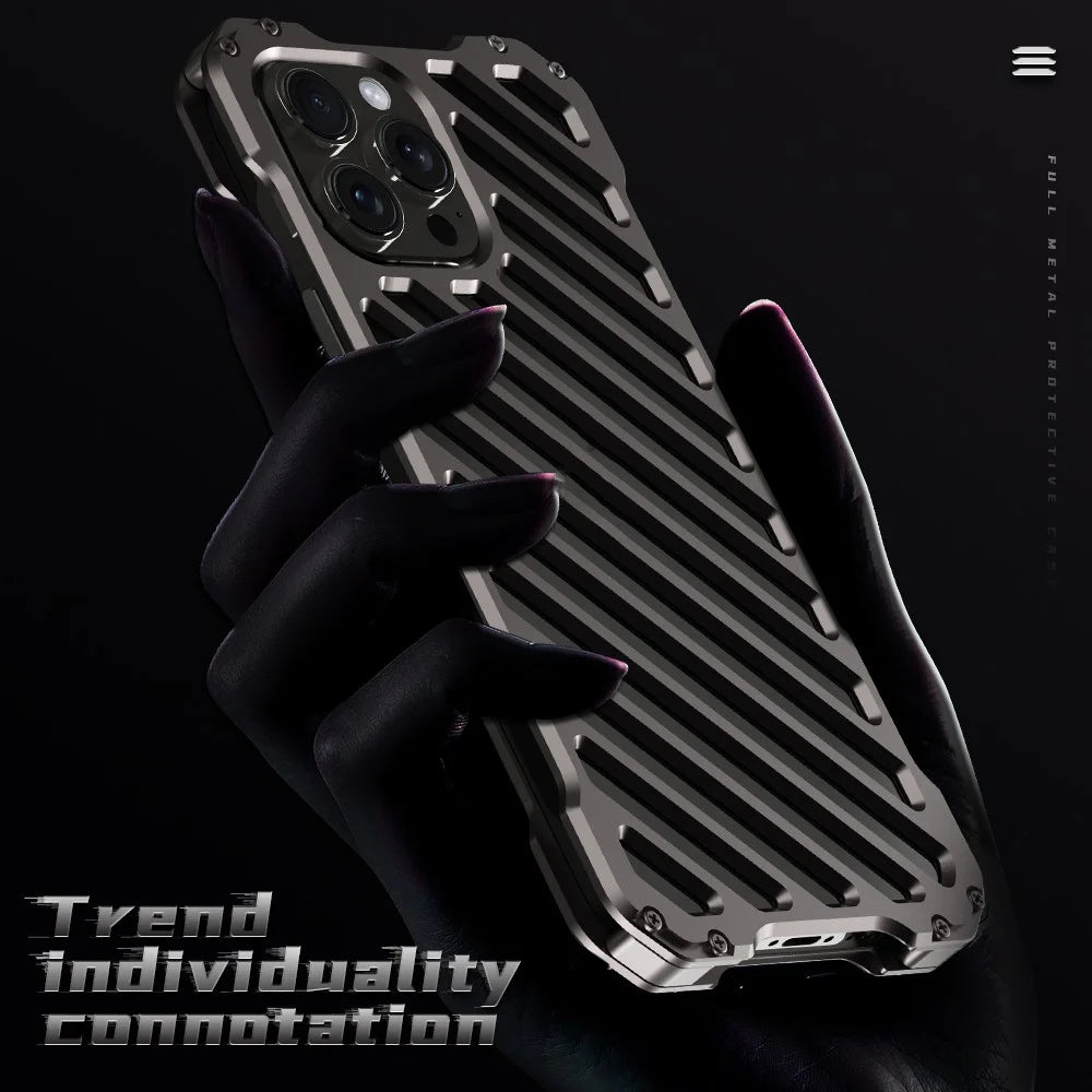 R-JUST RJ-50 For iPhone 15 Pro Max Case Aluminum Alloy Hollow Phone Cover with Lens Protector - 3