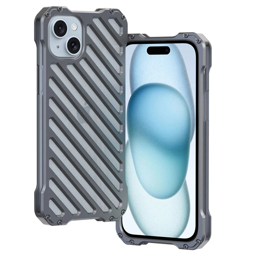 R-JUST RJ-50 For iPhone 15 Plus Case Hollow Anti-drop Aluminum Alloy Phone Cover with Lens Protector - 1