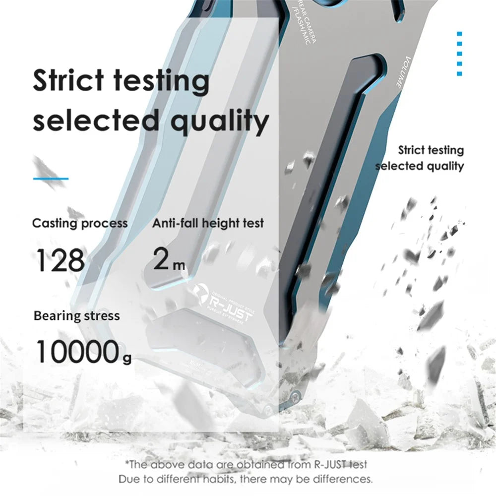 R-JUST Mechanical Armor For iPhone 15 Pro Case Hollow Aluminum Alloy Phone Back Cover - Silver / Blue - 6