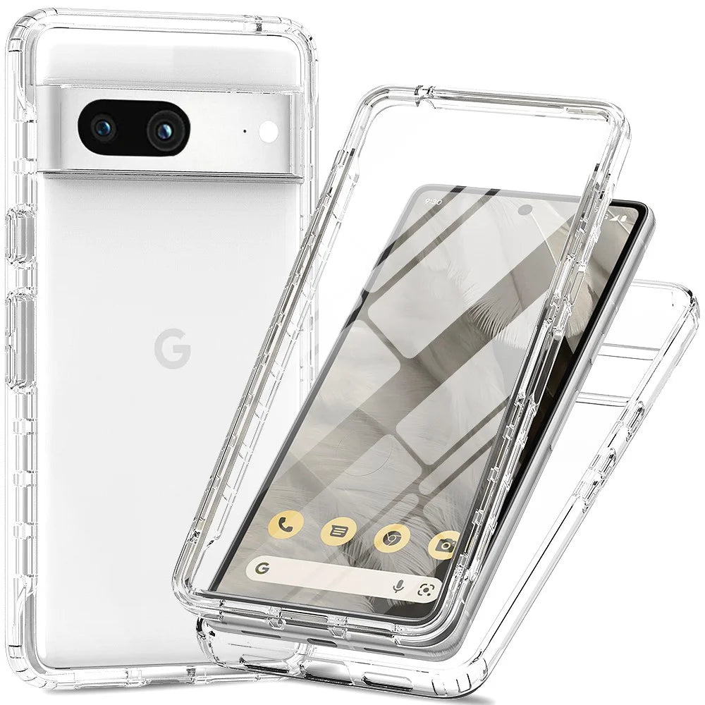 For Google Pixel 8 Case Gradient PC+TPU Phone Cover with PET Screen Protector - Transparent - 1