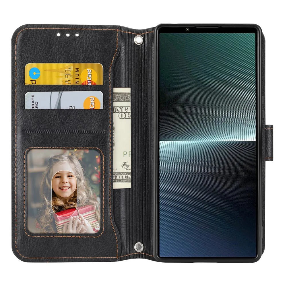 For Sony Xperia 5 V Leather Case Zipper Pocket Phone Wallet Cover with Long and Short Strap - Black - 2