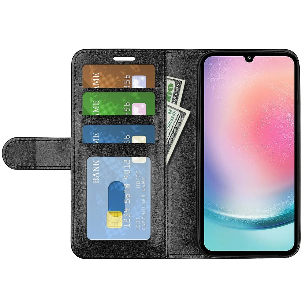 For Samsung Galaxy A25 5G (Global) (161.0 x 76.5 x 8.3mm) Case Slim-Fit PU Leather Shell Crazy Horse Texture Phone Cover - Black - 2
