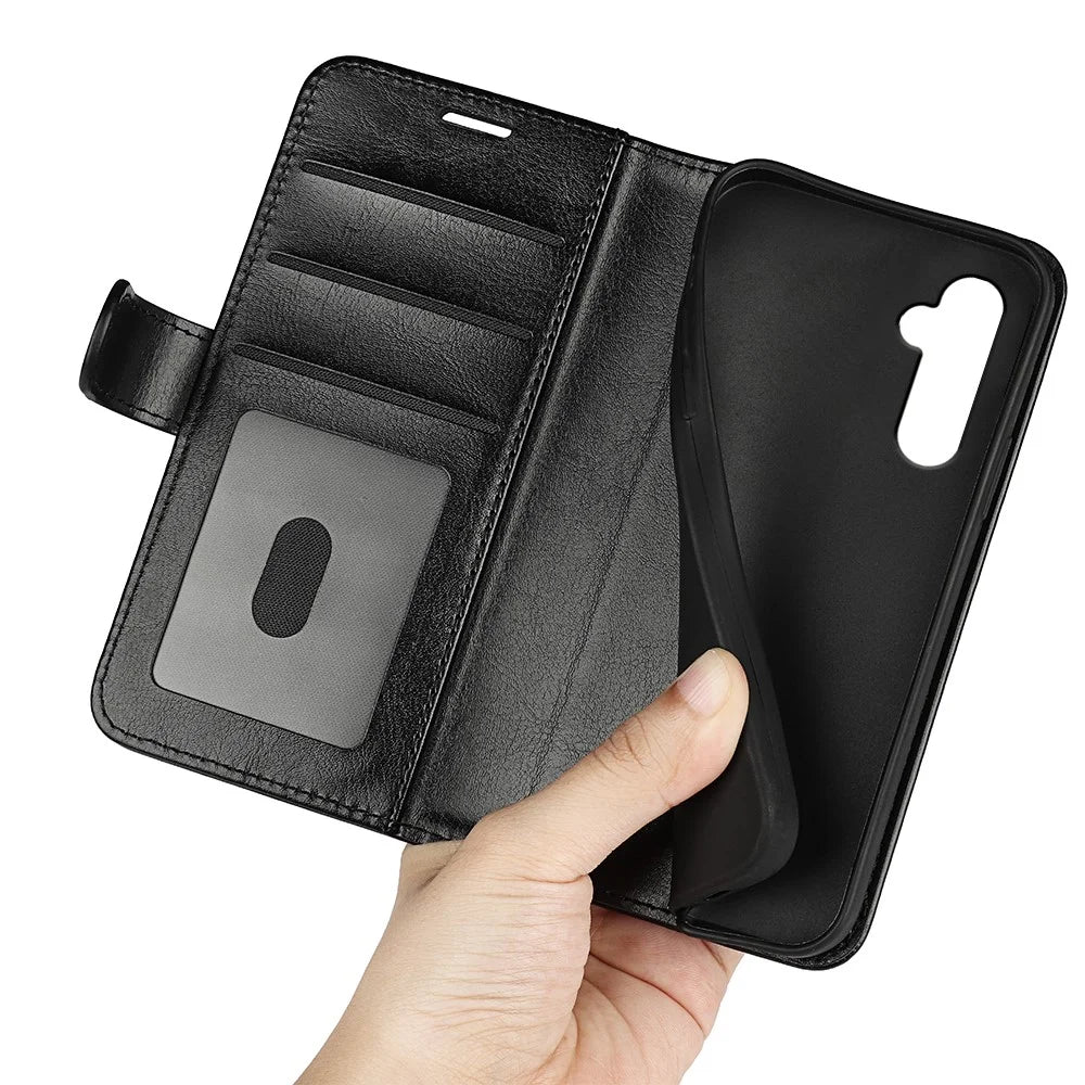 For Samsung Galaxy A25 5G (Global) (161.0 x 76.5 x 8.3mm) Case Slim-Fit PU Leather Shell Crazy Horse Texture Phone Cover - Black - 5