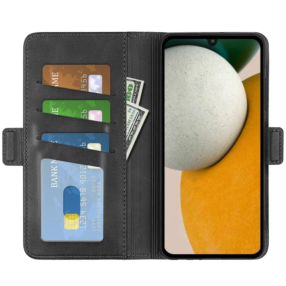 Calf Texture Phone Cover for Samsung Galaxy A15 5G Case PU Leather Wallet Stand Flip Shell - Black - 2
