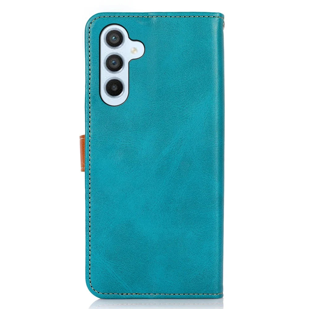 KHAZNEH For Samsung Galaxy S25 / S24 Case Stand Wallet Cowhide Texture PU Leather Phone Cover - Blue - 7