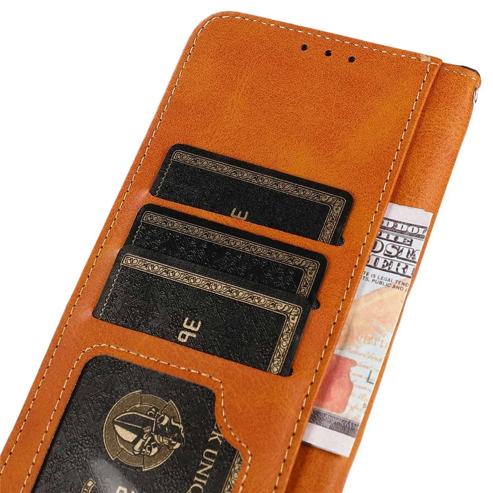 KHAZNEH For Samsung Galaxy S24 Ultra Case Stand Wallet Cowhide Texture PU Leather Smartphone Cover - Black - 4