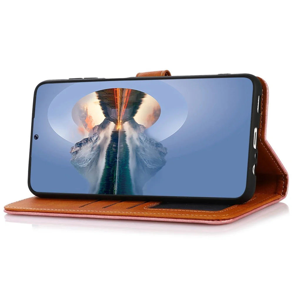 KHAZNEH For Samsung Galaxy S25+ / S24+ Case Slim Wallet Phone Cover Cowhide Texture PU Leather Stand Shell - Rose Gold - 3