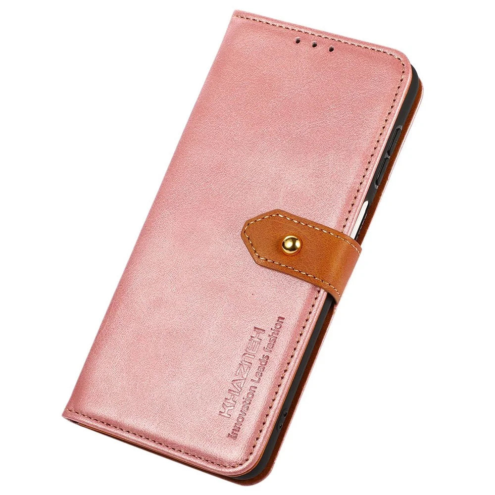 KHAZNEH For Samsung Galaxy S25+ / S24+ Case Slim Wallet Phone Cover Cowhide Texture PU Leather Stand Shell - Rose Gold - 5
