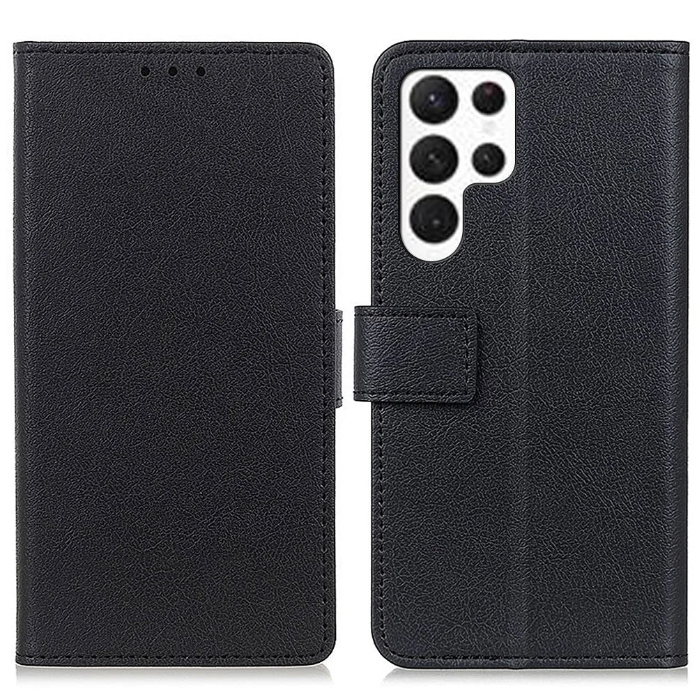 For Samsung Galaxy S24 Ultra Case PU Leather Phone Cover with Wallet Stand Function - Black - 1