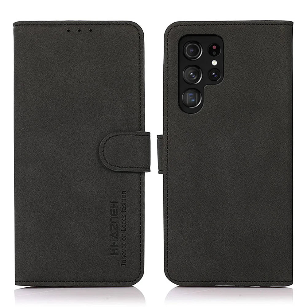 KHAZNEH For Samsung Galaxy S24 Ultra Case PU Leather Cover Magnetic Phone Stand Shell Wallet - Black - 1