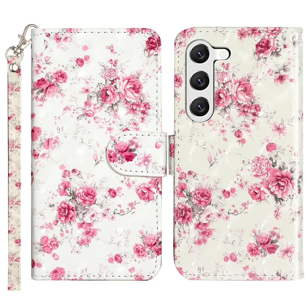 For Samsung Galaxy S24+ Case 3D Pattern Printing Anti-Drop Wallet Leather Phone Cover - Roses - 1