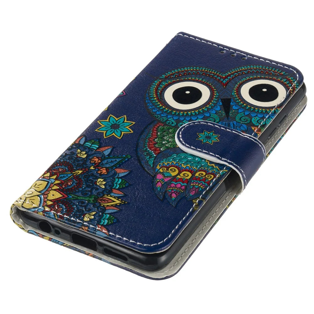 For Samsung Galaxy A15 5G Cover Stand Wallet Pattern Printing Leather Wallet Phone Case - Blue Owl - 4