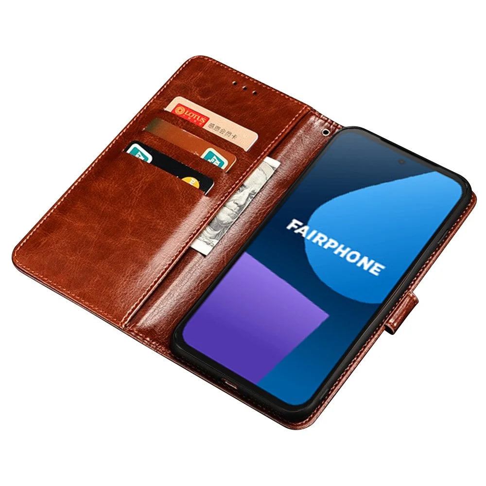 IDEWEI For Fairphone 5 Case Crazy Horse Texture Wallet Leather Cover - Brown - 2