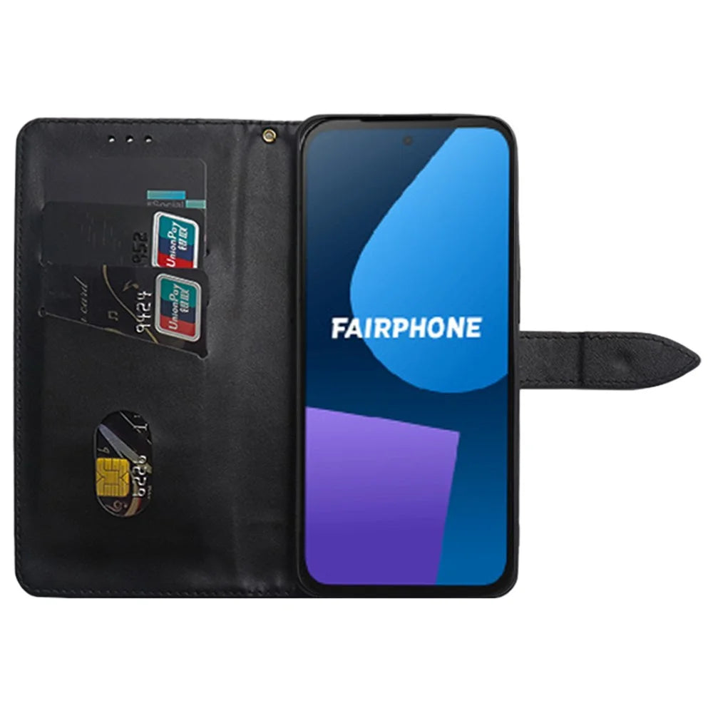 IDEWEI For Fairphone 5 Case PU Leather Card Holder Phone Cover - Black - 2