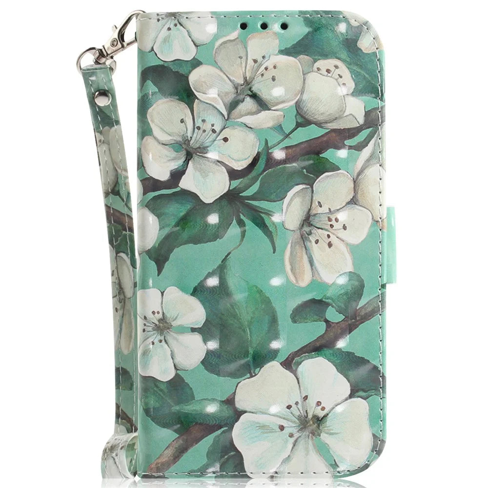 For Samsung Galaxy A05 4G Case Mobile Phone 3D Pattern Printed PU Leather Cover - Watercolor Flowers - 6