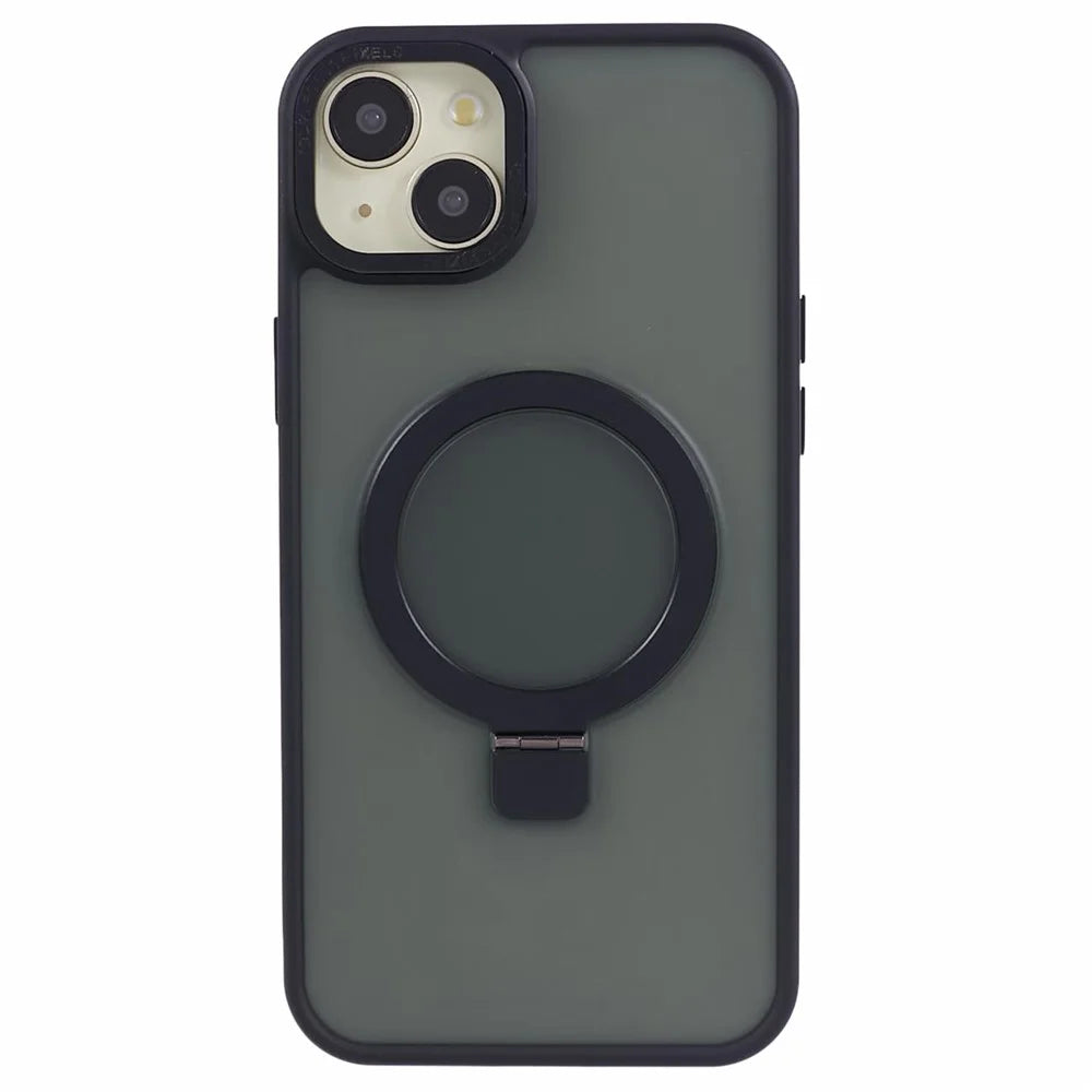 For iPhone 14 Plus Case Compatible with MagSafe Skin-Touch Kickstand TPU+PC Phone Shell - Black - 3