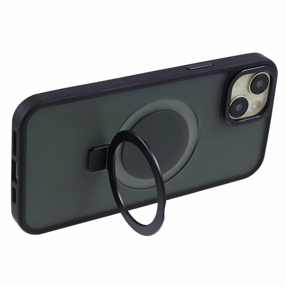 For iPhone 14 Plus Case Compatible with MagSafe Skin-Touch Kickstand TPU+PC Phone Shell - Black - 4