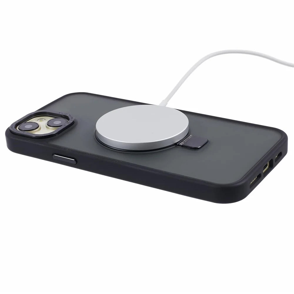 For iPhone 14 Plus Case Compatible with MagSafe Skin-Touch Kickstand TPU+PC Phone Shell - Black - 5