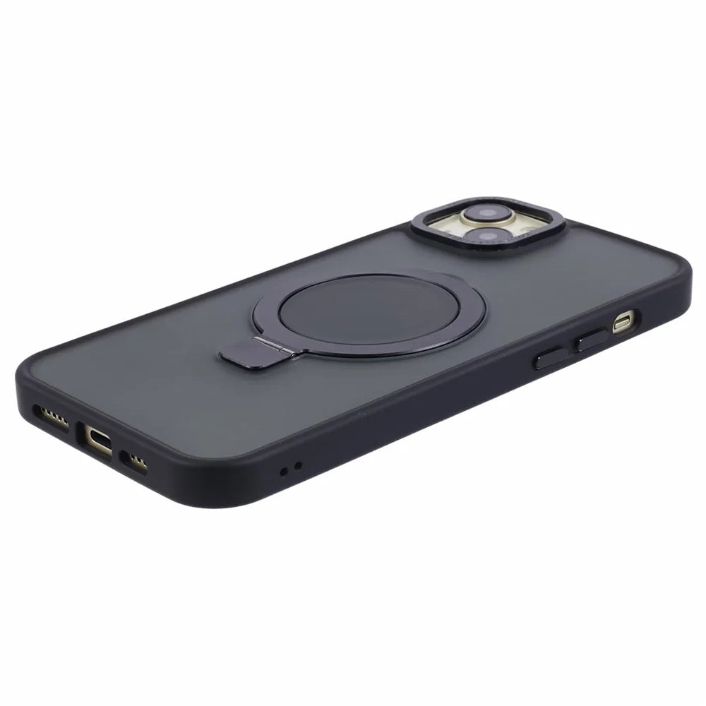 For iPhone 14 Plus Case Compatible with MagSafe Skin-Touch Kickstand TPU+PC Phone Shell - Black - 6