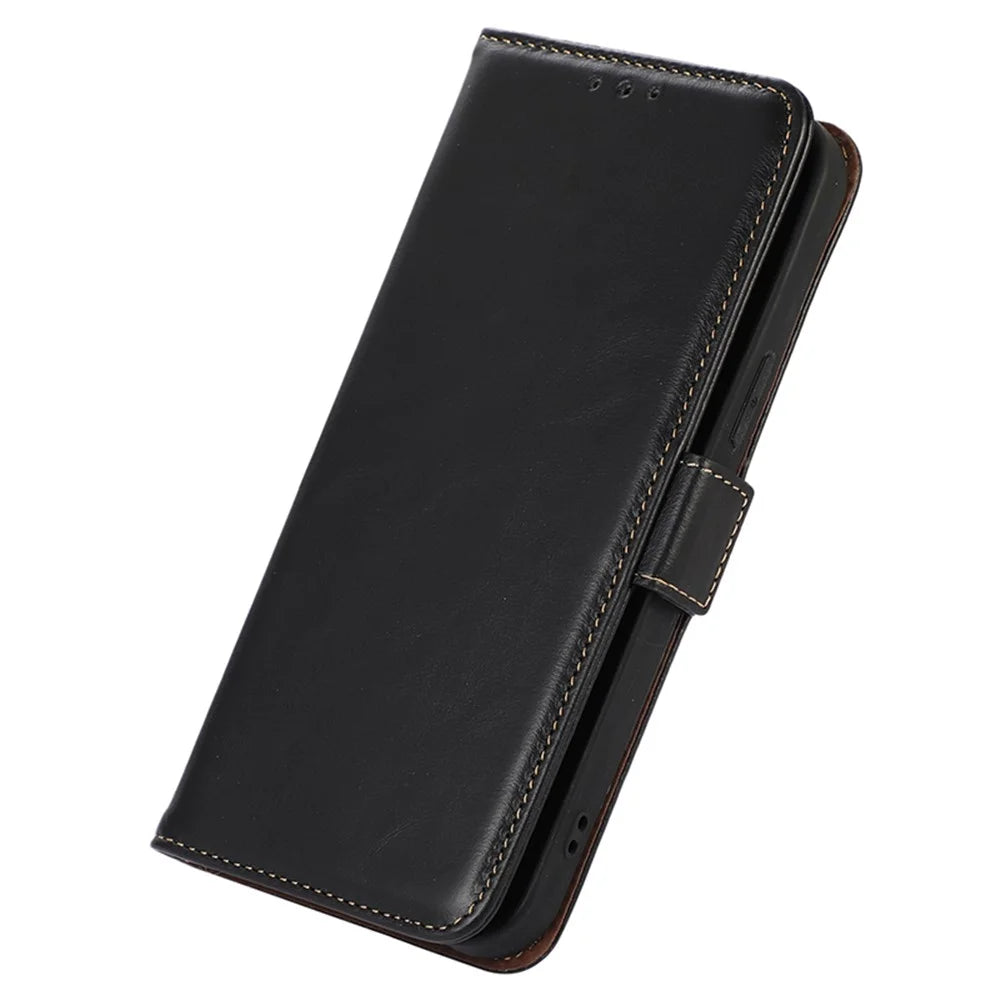 For Samsung Galaxy S25+ / S24+ Case Genuine Cow Leather RFID Blocking Wallet Cover - Black - 6
