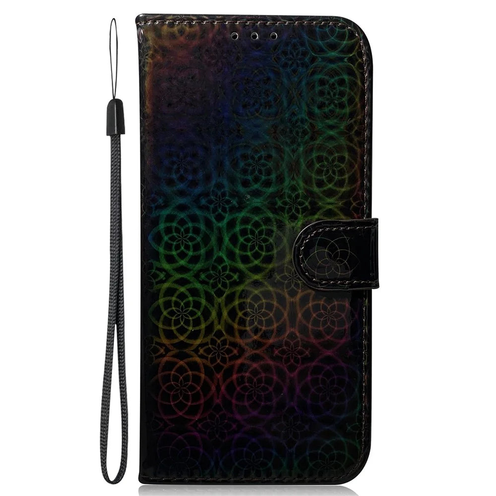 For Samsung Galaxy A05s 4G Mobile Cover Dazzling Flower Pattern PU Leather Case - Black - 6