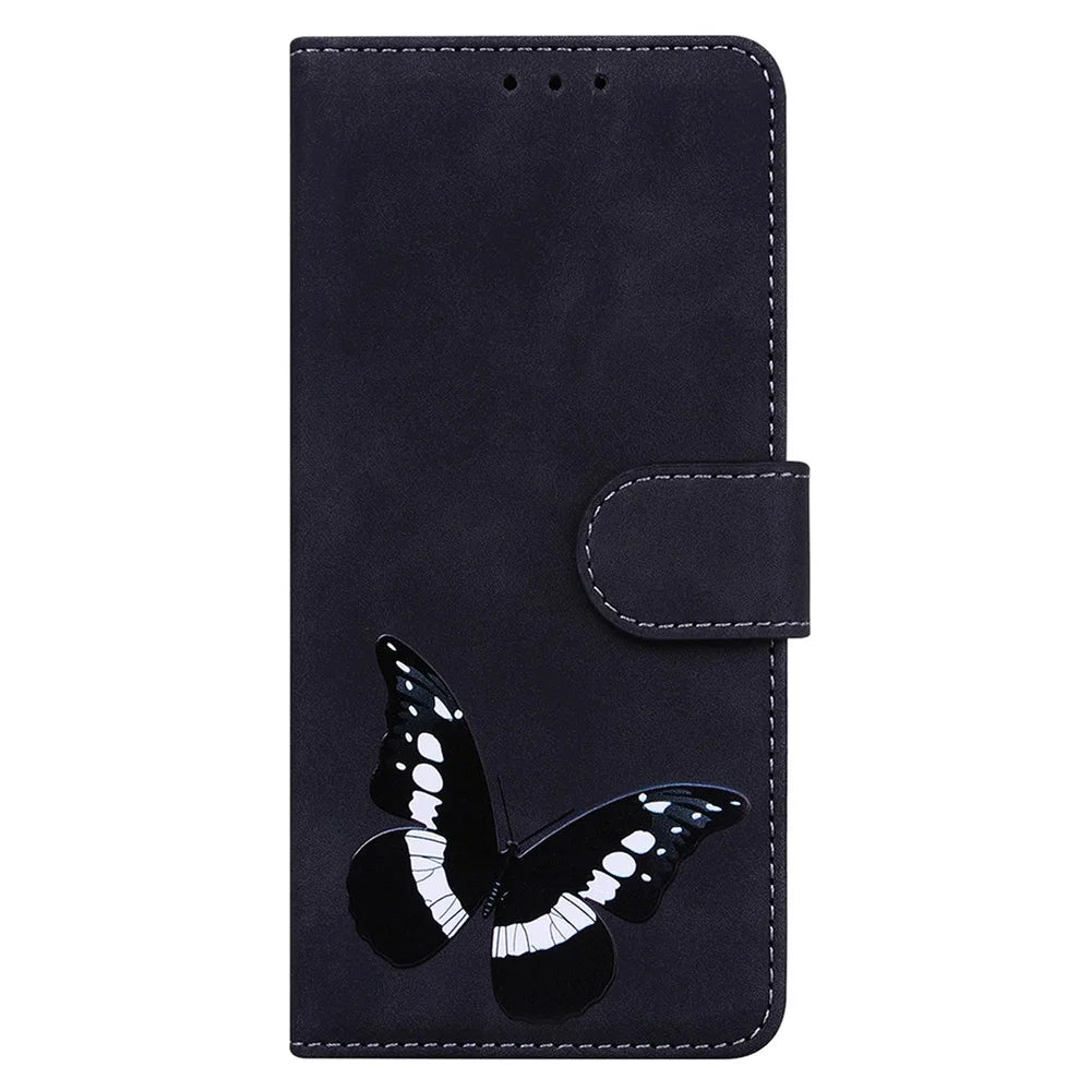 For Samsung Galaxy A15 4G Case Skin-touch Leather Butterfly Printing Phone Cover - Black - 7