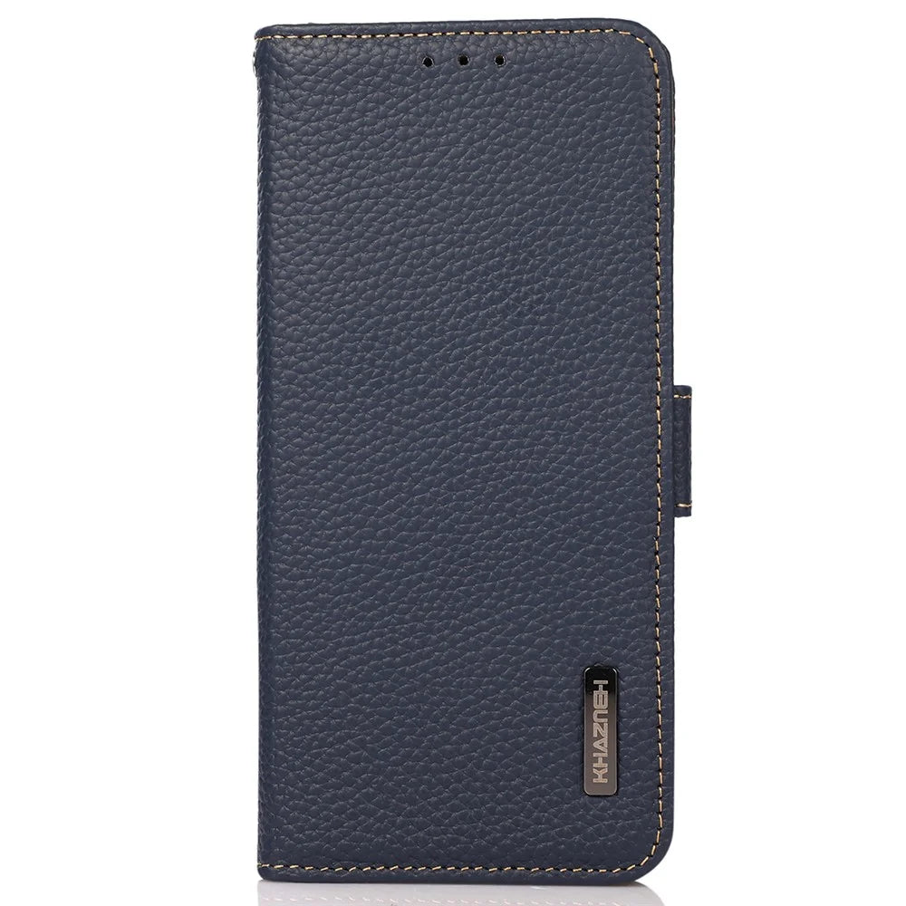 KHAZNEH For Samsung Galaxy S25 / S24 Case Genuine Cow Leather Wallet Phone Drop-Proof Cover - Blue - 6