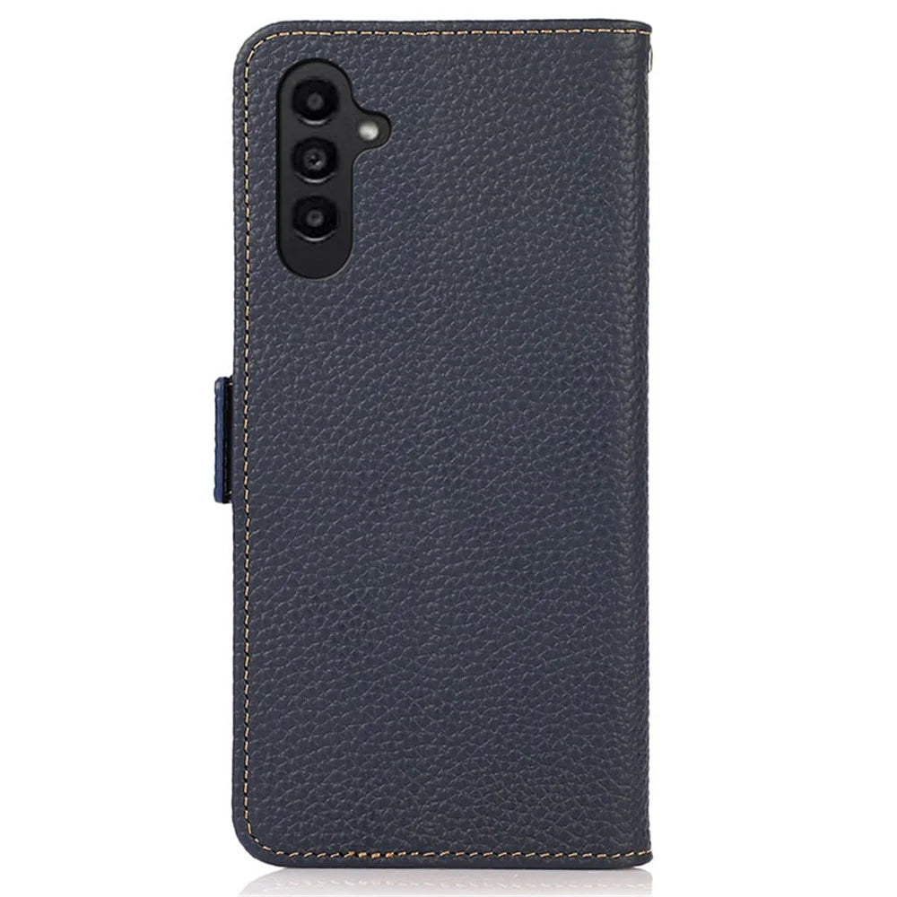 KHAZNEH For Samsung Galaxy S25 / S24 Case Genuine Cow Leather Wallet Phone Drop-Proof Cover - Blue - 7