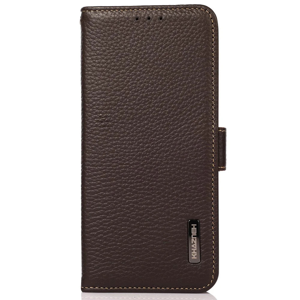 KHAZNEH For Samsung Galaxy S25+ / S24+ Cover RFID Blocking Genuine Cow Leather Phone Shell - Brown - 6