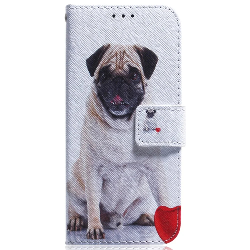 For Samsung Galaxy A15 4G Case  Pattern Printing PU Leather Magnetic Wallet Phone Cover - Pug - 6