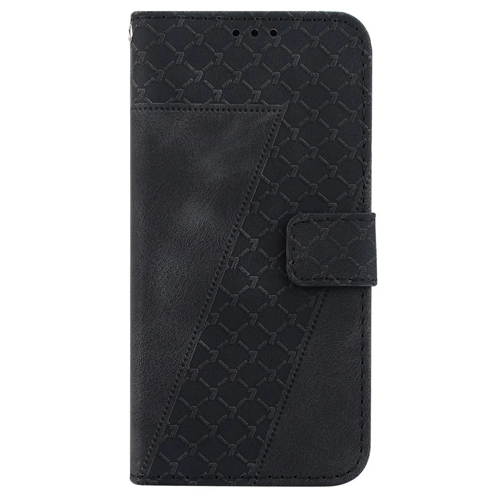 For Samsung Galaxy A15 4G Leather Case Imprinted Wallet Stand Smartphone Cover - Black - 7
