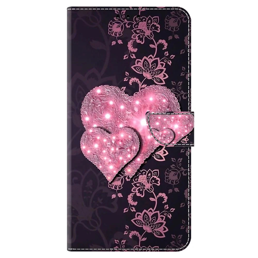 For Samsung Galaxy A15 4G Case 3D Pattern PU Leather Flip Protective Cover - Lace Hearts - 6