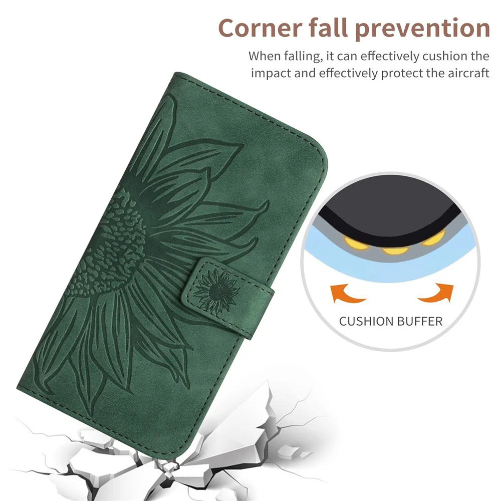 HT04 For Google Pixel 8a Cover PU Leather Stand Phone Wallet Case with Wrist Strap - Dark Green - 5