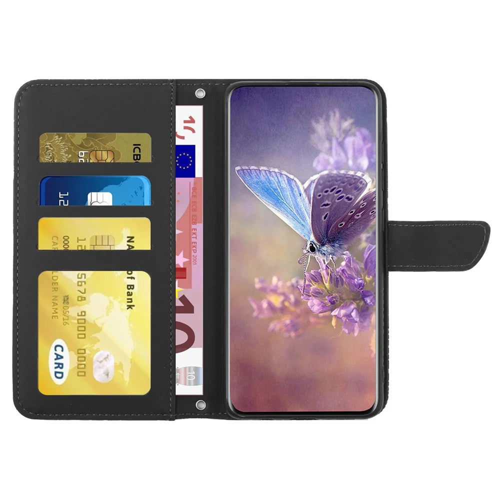 HT03 For Samsung Galaxy S24 Ultra Cover Leather Stand Phone Case with Wrist Strap - Black - 2