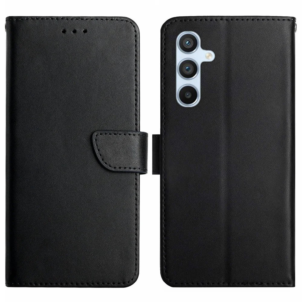 HT02 For Samsung Galaxy S24 Case Shockproof Genuine Cow Leather Phone Cover - Black - 1