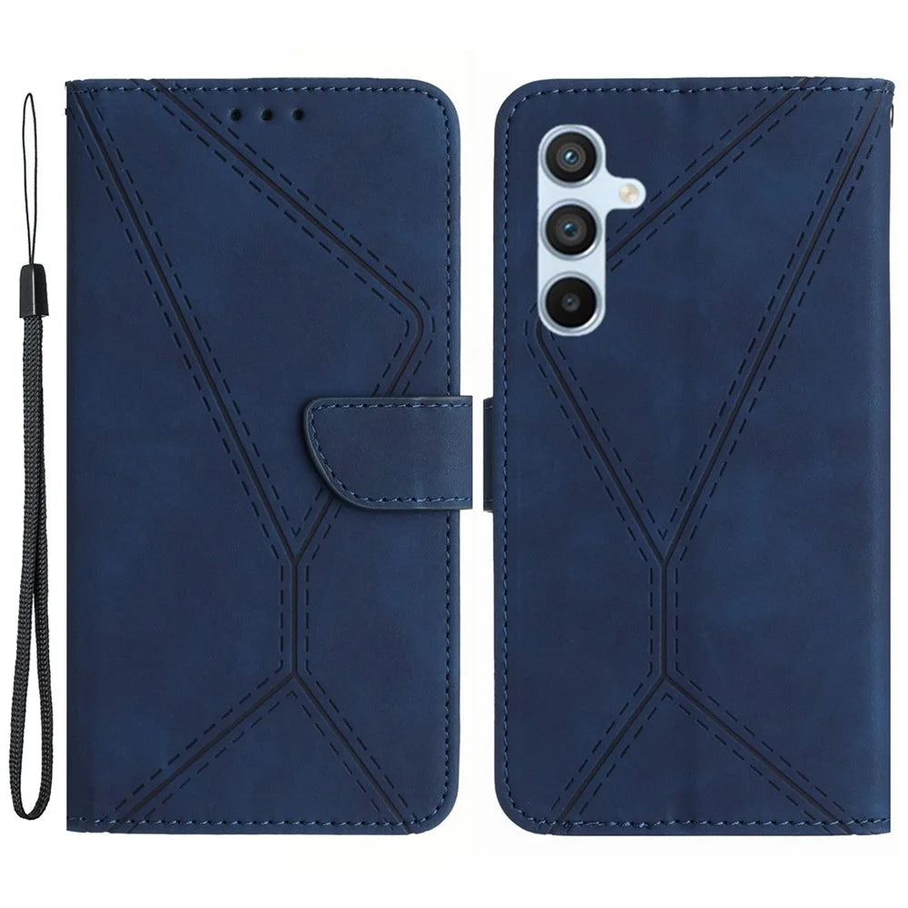 HT05 For Samsung Galaxy A15 4G Case Imprinted Phone Wallet Cover - Blue - 1