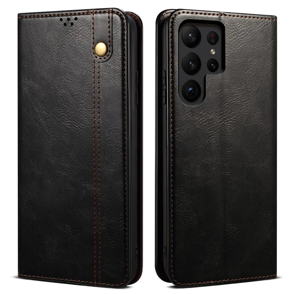 For Samsung Galaxy S24 Ultra Case Shockproof PU Leather Wallet Stand Cell Phone Cover - Black - 1